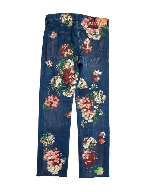 gucci painted cropped denim pant flowers women|Gucci jeans for women.